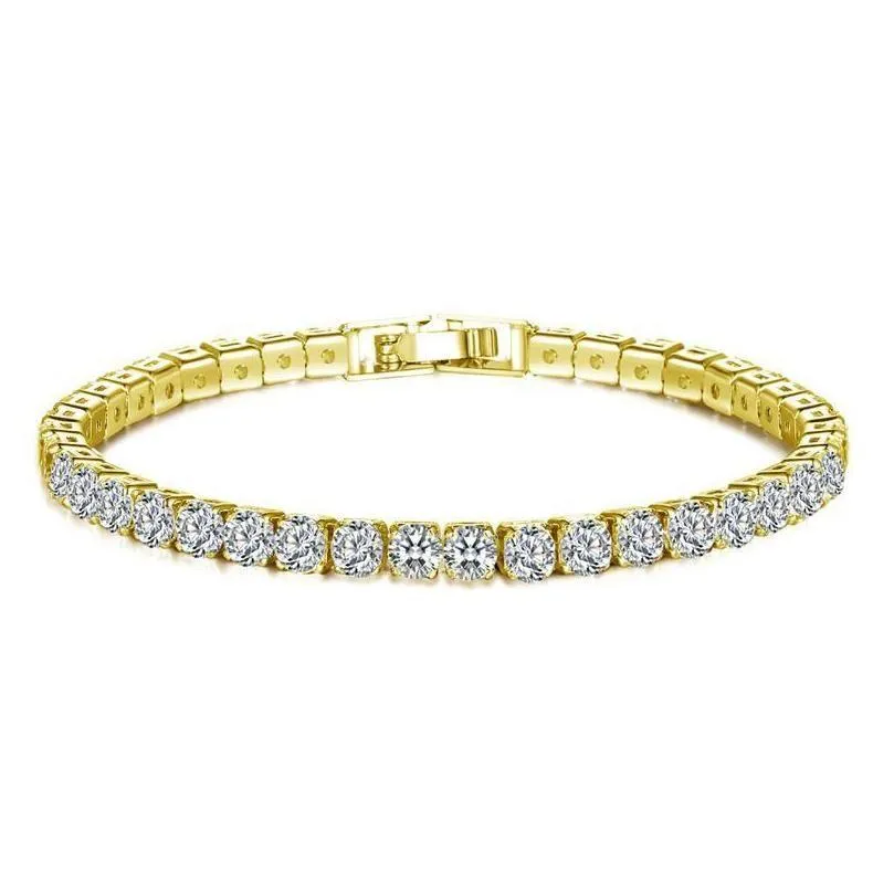 Bracelets de charme bracelets bracelets bracelet hip hop tennis pour femmes vintage bling blanc baguette 7 pouces 18k réel plaqué or glacé ro dhjhr