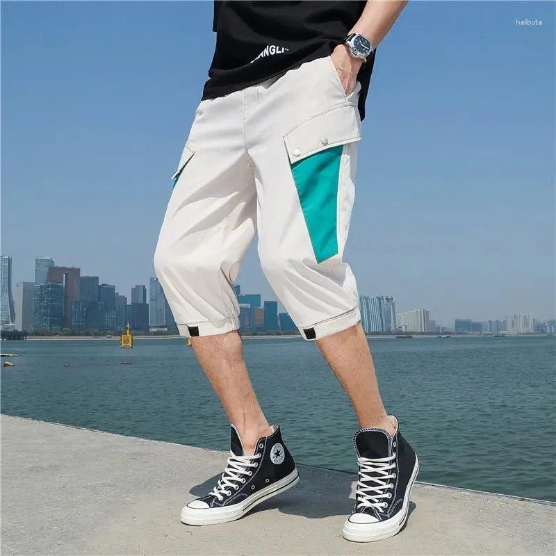 Calça masculina dreeches de verão homens curtos jogadores de estilo chinês calf-comprimento de calça larga casual masculino capris