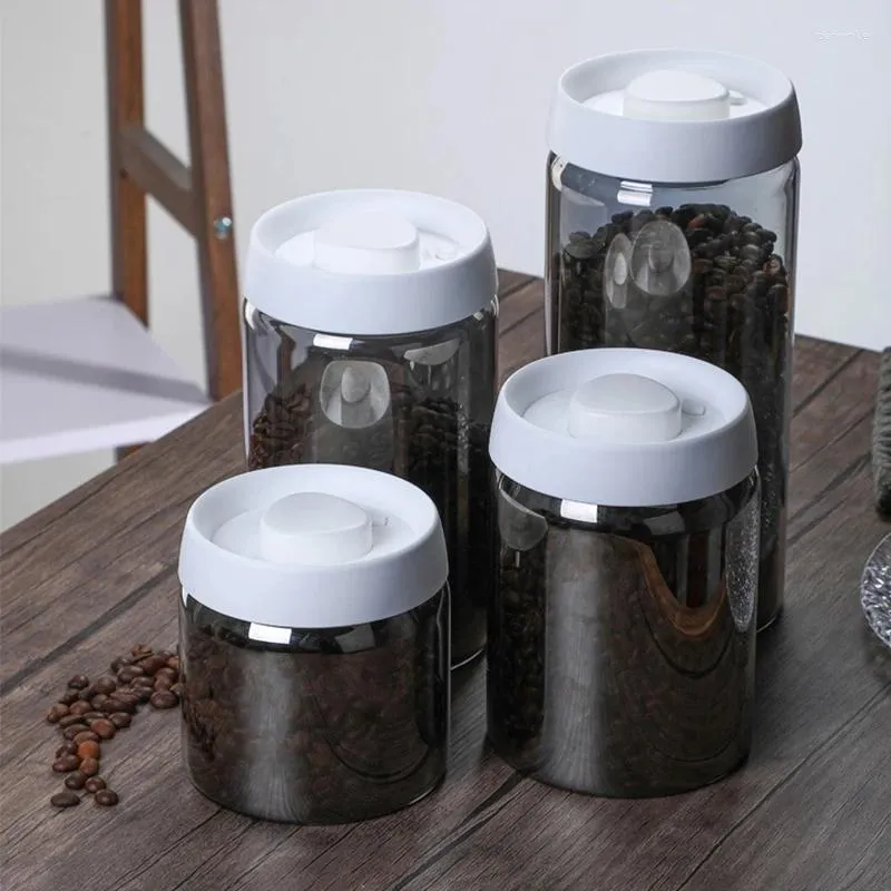 Storage Bottles Coffee Beans Vacuum Sealed Tank Transparent Glass Food Air Extraction Jars Kitchen Grains Moisture-proof Container