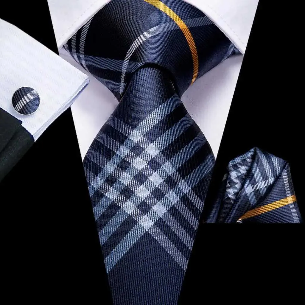 Neck Ties Mens high neckline with silk wedding tie blue white flat cufflink set mens business party pendant fashion designer necklace C240412