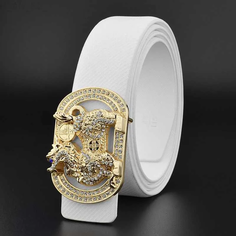 Belts High quality Chinese style Kailin gold buckle white belt for mens fashionable and authentic leather celebrity 3.3cm belt casual cowhideC240407