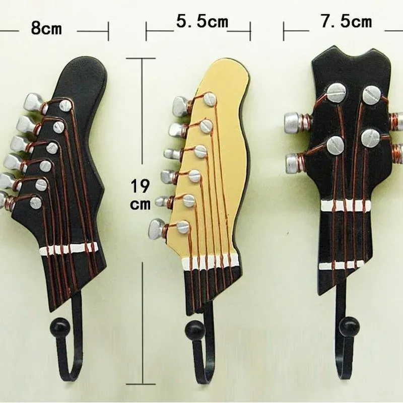 RETRO / Set Guitar Heads ganchos Música resina caseira Roupa Hat's Hapter Filme Wall Hook for Home Decoration DropShip