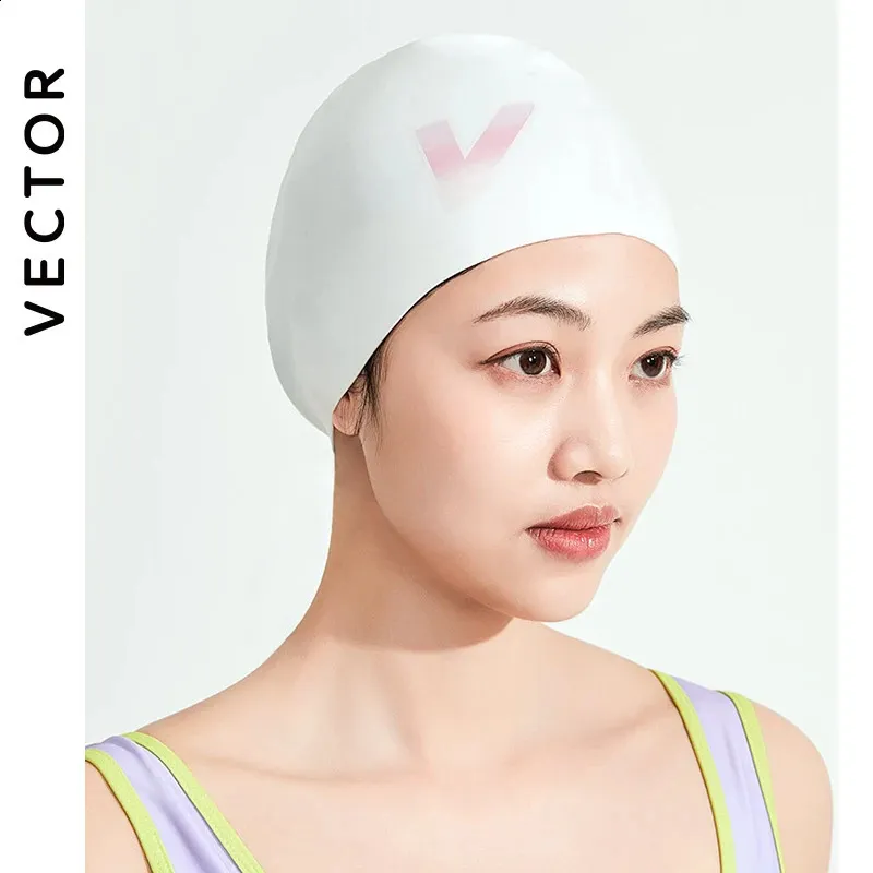 Vector Elastic Silicon Rubber Waterproof Protect Ears Long Hair Sports Swim Pool Hat Free Size Swimming Cap för män Kvinnor Vuxna 240403