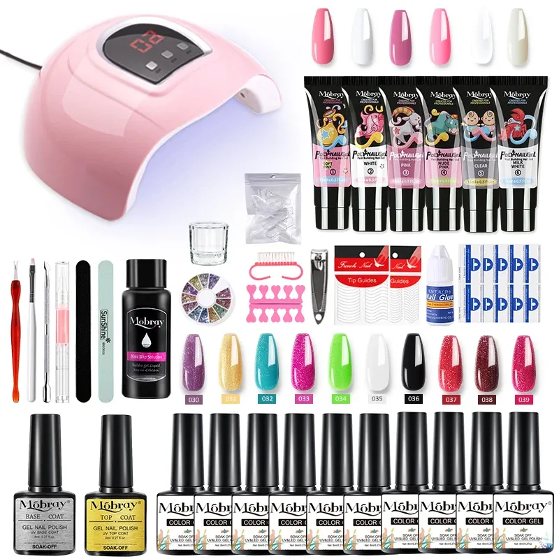 Conectores mobray uil art kit UV Gel para extensão 10/6 colorido de gel de gel de gel de unha com 54w UV LED Lamp Gel Manicure Unhas Definir kits de ferramentas