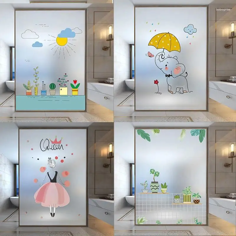 Vensterstickers cartoon aangepast glas voor badkamerramen transparante ondoorzichtige anti-plagende en schaduwfilmstickers