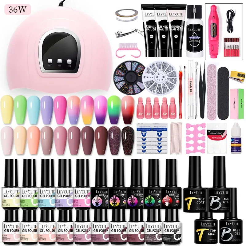 Truien lilycute 7 ml manicure set voor gel nagellak set nagel extensions gel met UV LED nagellamp nail art gel kits nagels gereedschap set