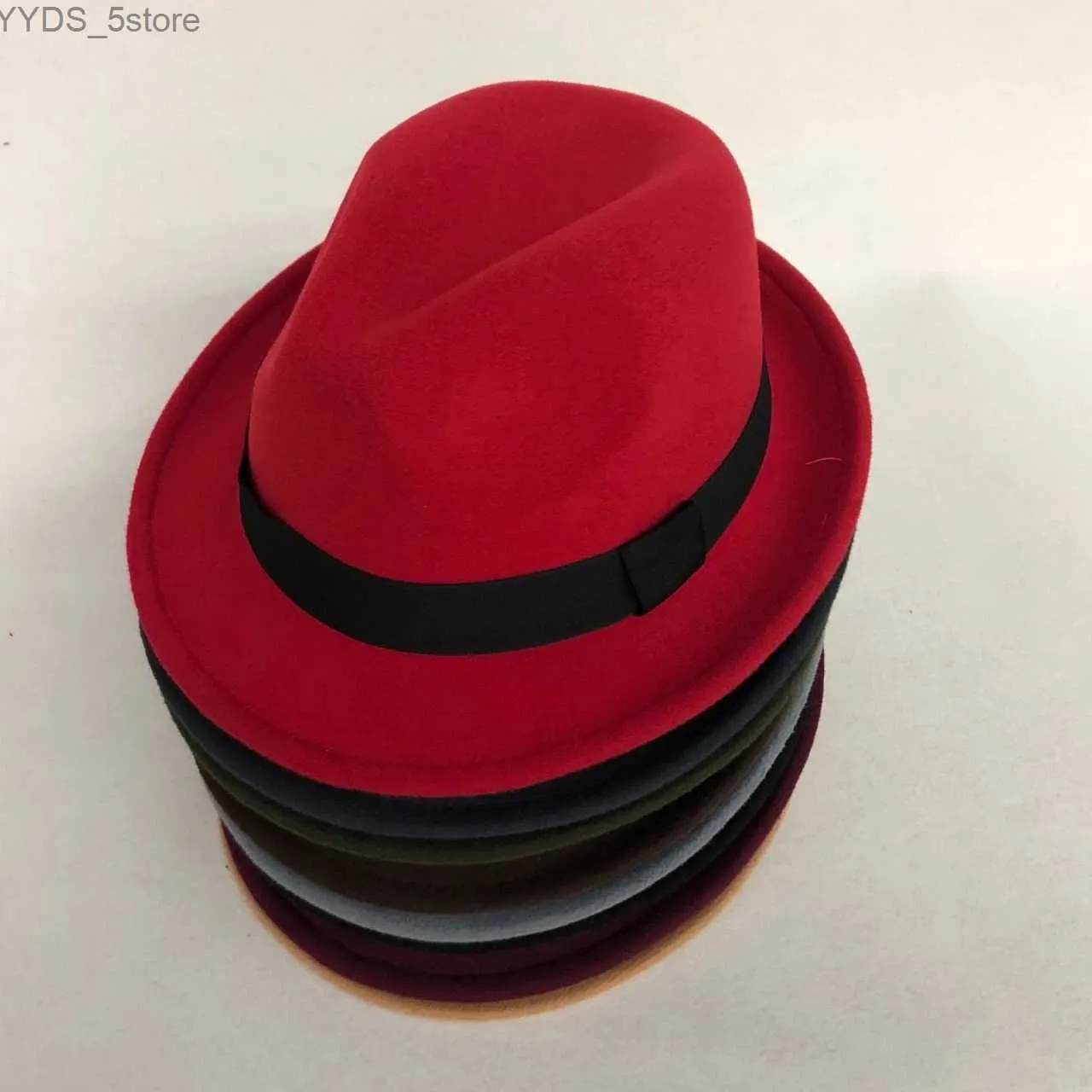 Chapéus de aba larga balde de moda nova lã quente fedora chapéu de inverno elegante gangster trilby felt homburg igreja jazz 55-58cm yq240407