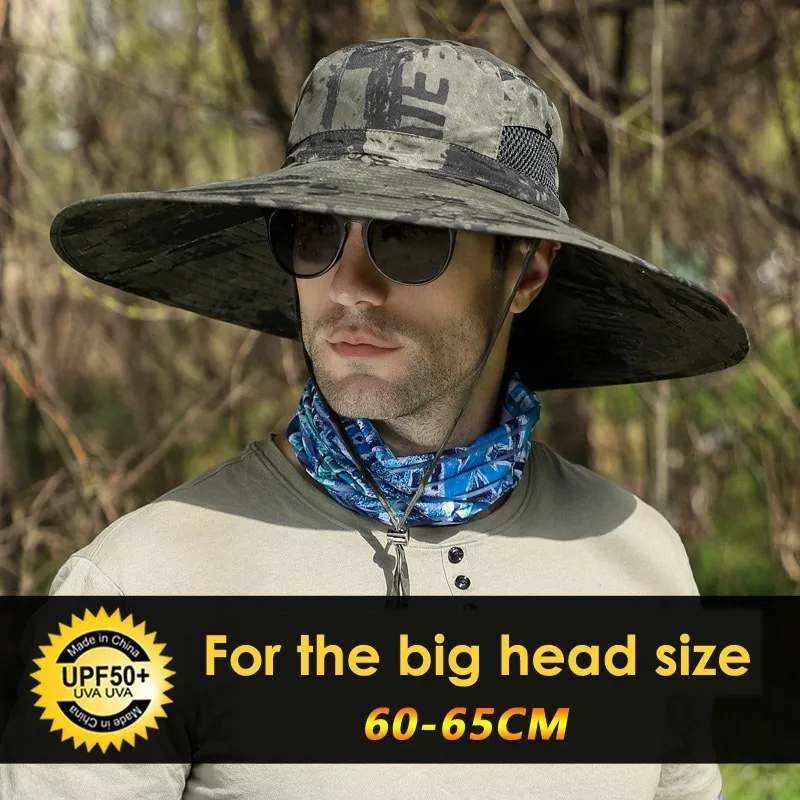 Big Head Size Fishing Hat for Mens Summer Outdoor Shading Hiking Panama Sunscreen Fishermans Bucket Male 6064CM y240320