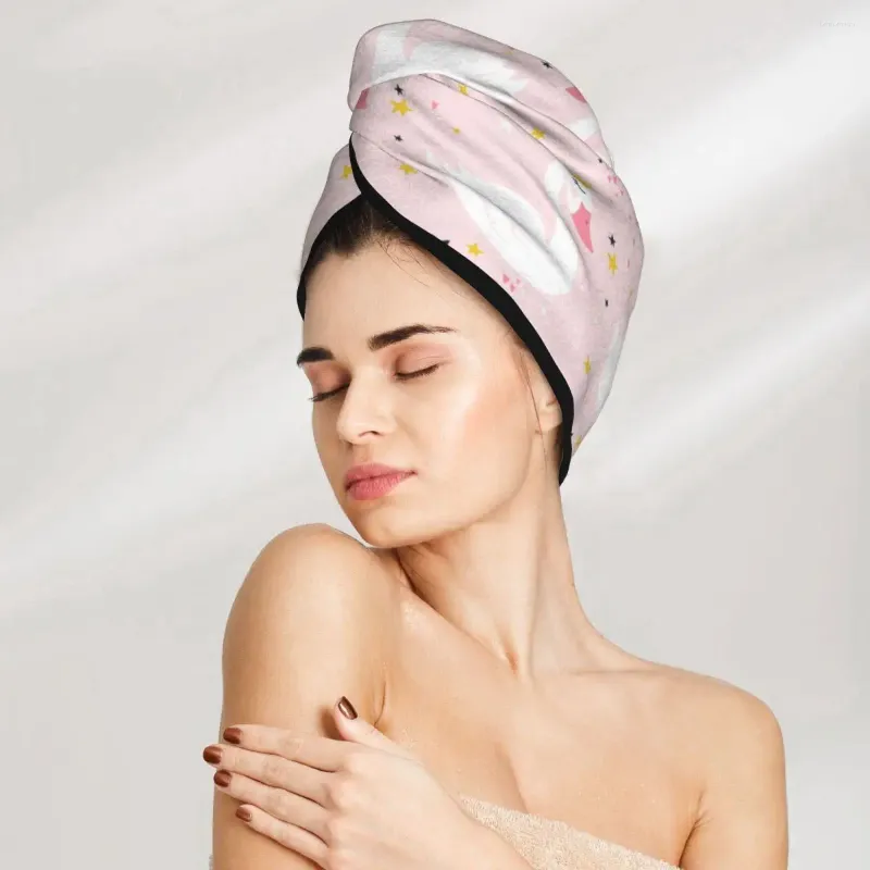 Handtuch Mikrofaser Mädchen Badezimmer Trocknen absorbierende Haare Prinzessin Schwan auf rosa Hintergrund magische Duschkappe Turban Kopf Wrap