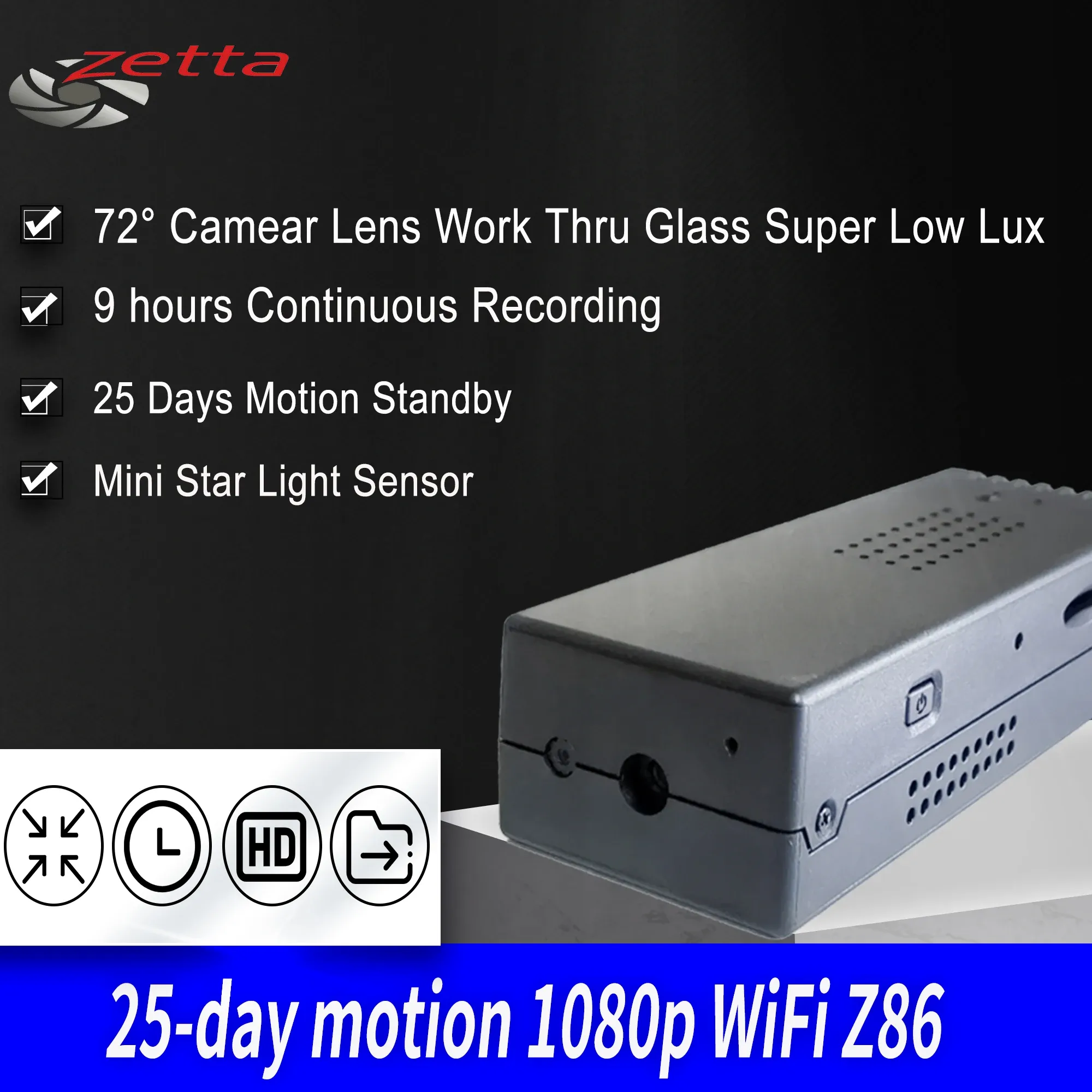 Gravador 9H Bateria FHD Video Recorder Super Low Lux Mini DVR Câmera CCTV Xbox wifi ipcam sem fio Detecção de movimento sem fio zettaz86pro