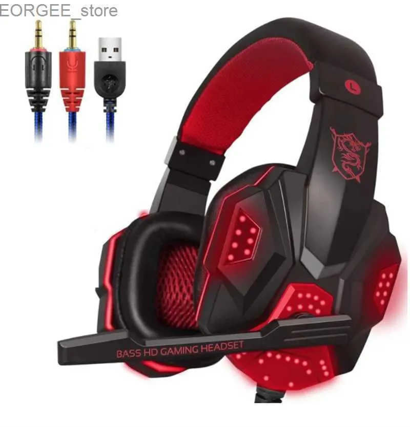 Mobiltelefonörlurar för PS4 PS5 Över öron Subwoofer BASS PAINBAND PC780 STEREO MIC LED Light Computer PC Wired Gaming Headphone Headset Earphone Y240407