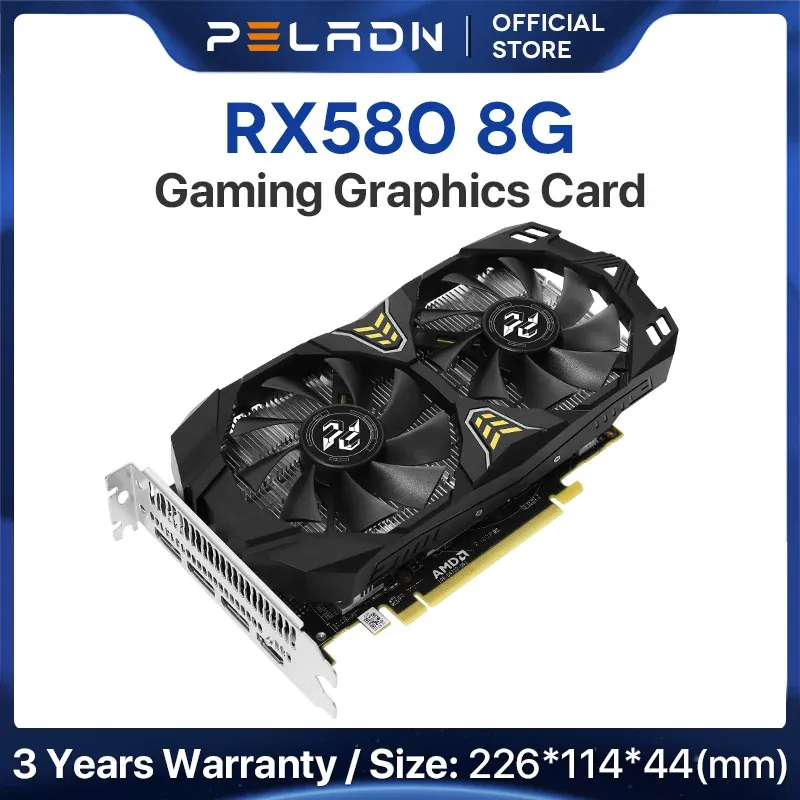 Случаи Peladn RX 580 8GB видеокарта 2048SP GDDR5 2DP+HD -выходной интерфейс RX580 8G 8PIN Графические карты Сильный рассеивание тепла