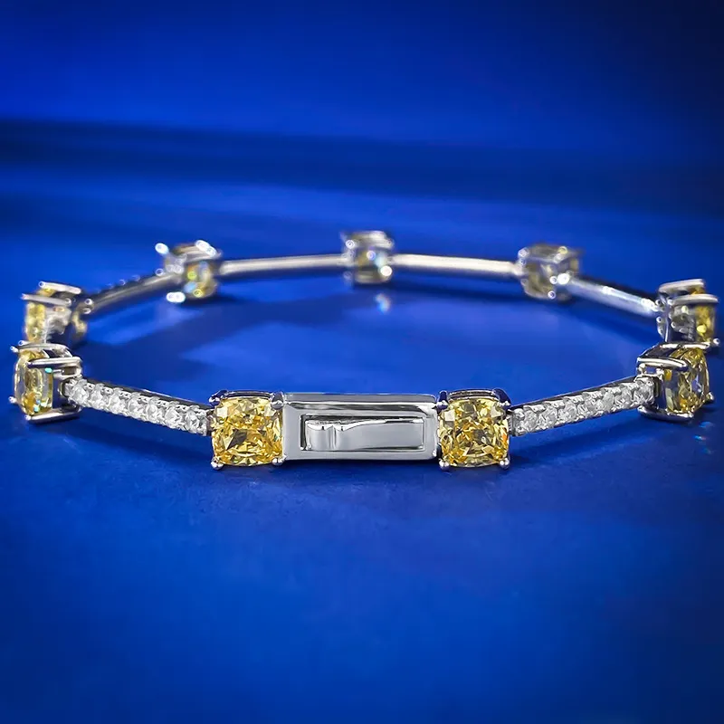 Klassisches Labor Topaz Diamond Armband Armband 100% Real 925 Sterling Silber Hochzeitsarmbänder für Frauen Braut Engagement Schmuck