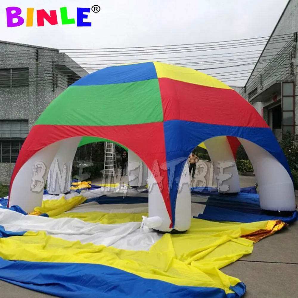 Großhandel 10md (33 Fuß) mit Gebläse Luftblow Regenbogen -Farbriese aufblasbare Spinnen Dome -Zelt mit 6 Strahlen, großer Rasenmund im Freien für die Veranstaltung
