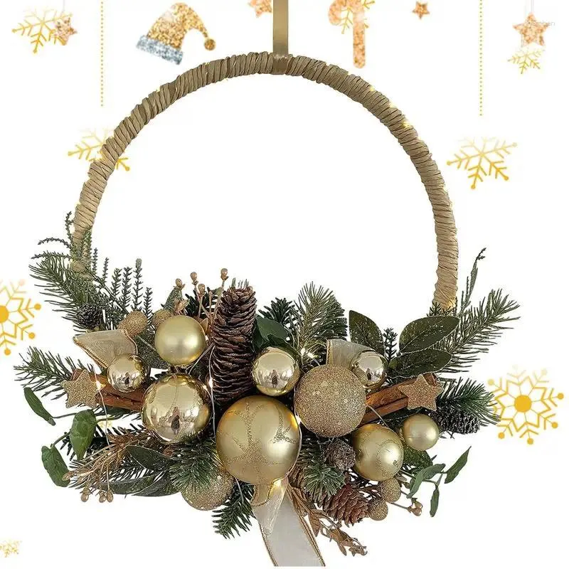 Decorative Flowers Christmas Door Wreath Winter LED Lighted Artificial For With Timer And Lights Outdoor