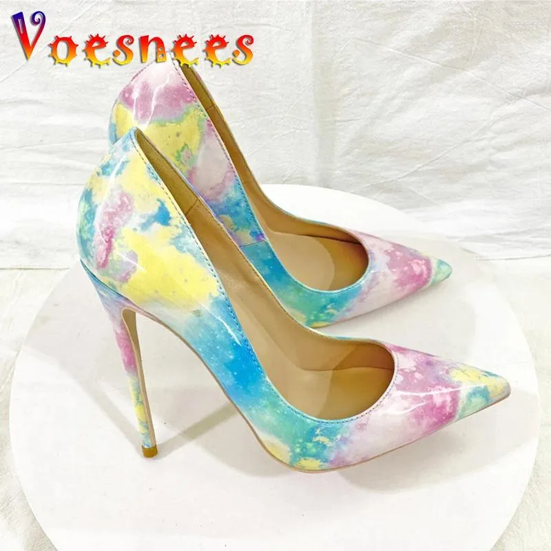 Dress Shoes Designer Mixed Color Single Oversize 43 Summer Shallow Mouth High Heels 12CM Women Gradient Pointed Tip Pumps