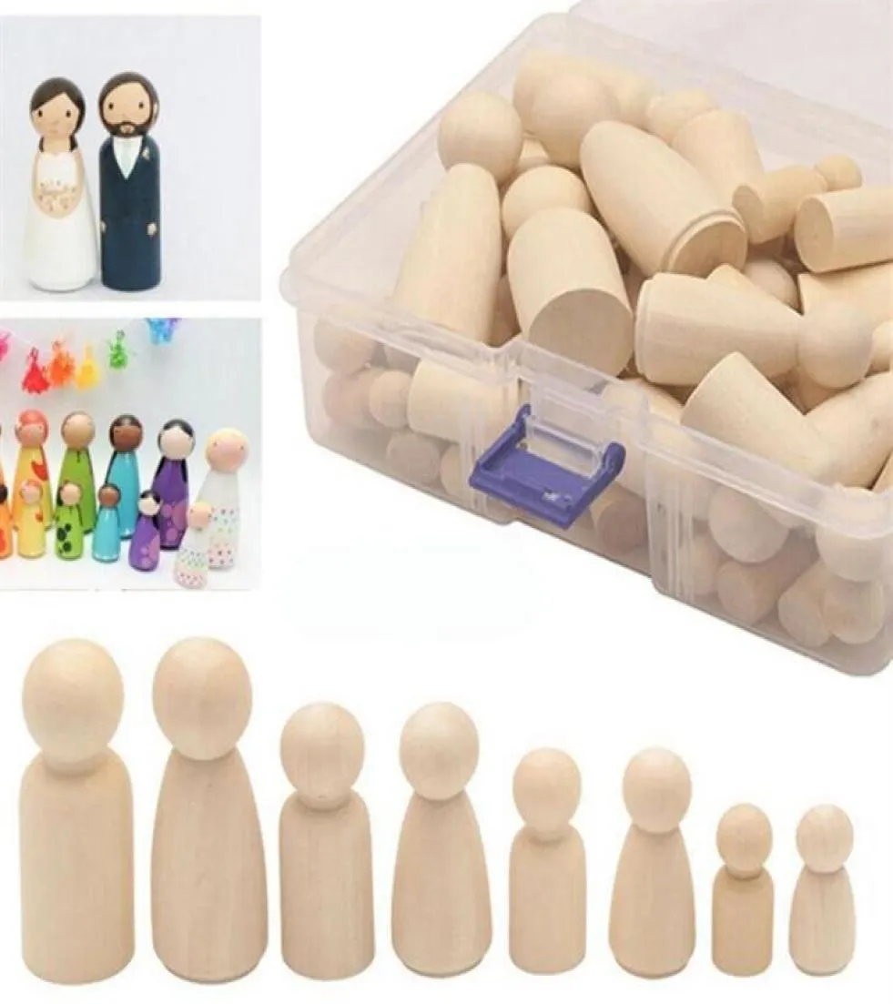 50pcs set Wooden Dolls Party Games Unfinished People Christmas Nesting Peg Unpainted Blank Set DIY Crafts Toys with Box243S4282508