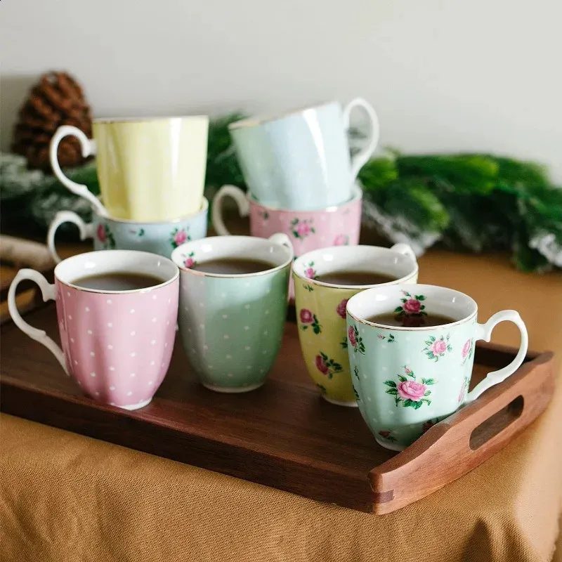 BTAT Royal Coffee кружки 12 унций из 8 цветочных фарфоровых чайных чашек для чайных кружков в костях
