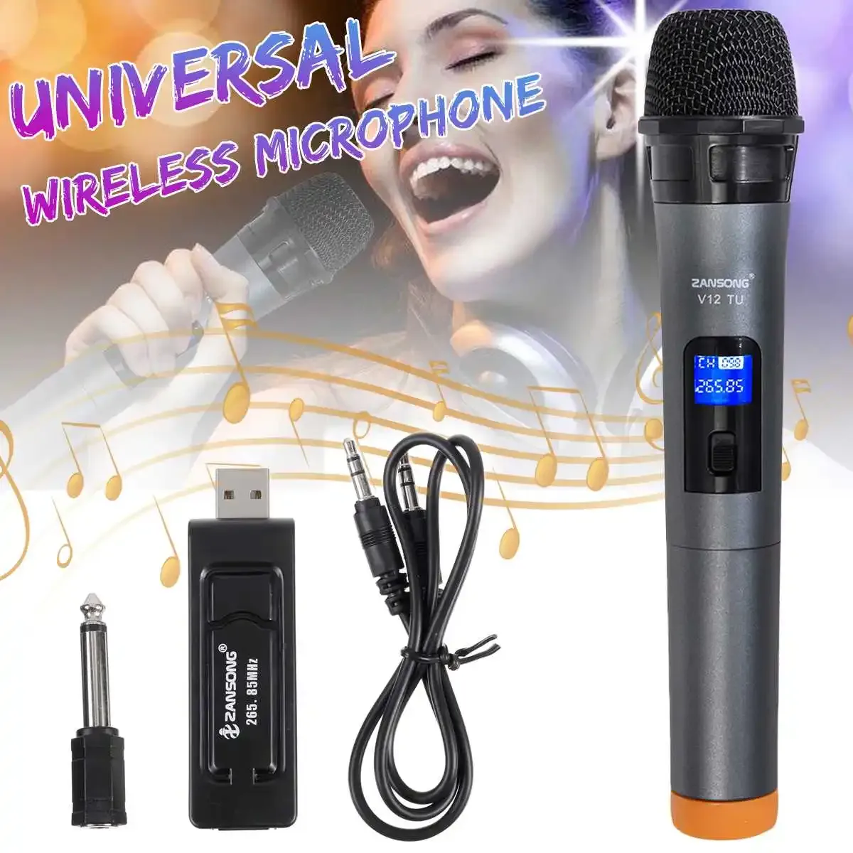 Microphones Universal UHF trådlös professionell handhållen mikrofon med USB -mottagare för karaoke mic för kyrkans prestandaförstärkare
