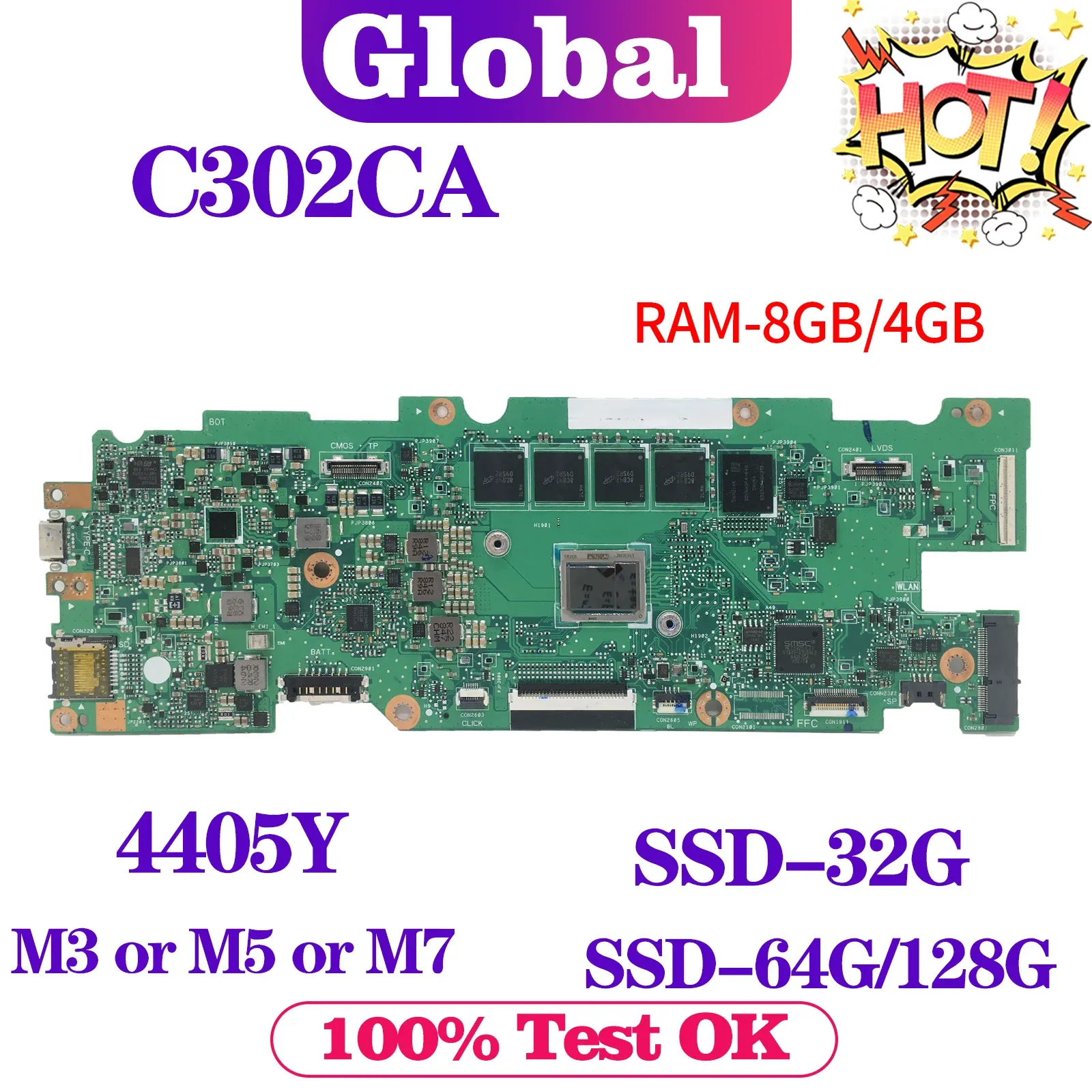 Motherboard Kefu Mainboard C302C 4405Y M36Y30 M76Y75 4 GB/8GBRAM SSD32G/64G/128G für ASUS C302CA C302 Laptop Motherboard Maintenboard