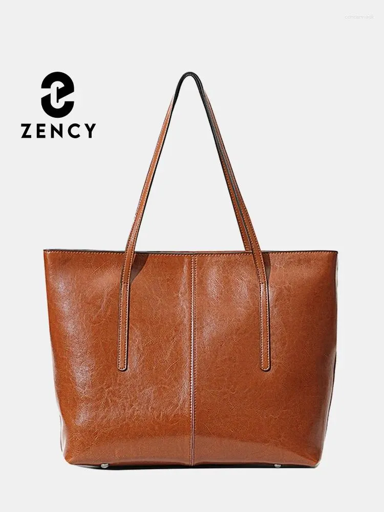 Totes Zency 2024 Coffee Women Handbag Genuine Leather Ladies Shoulder Purse Black Tote Bag Large Capacity Shopper Bags