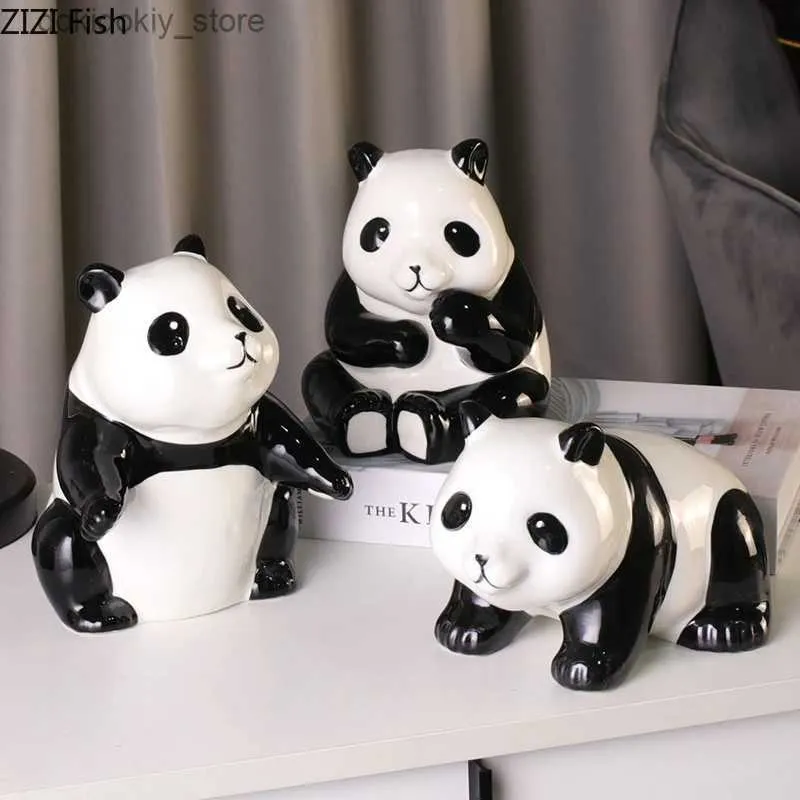 Kunsthandwerk niedliche Panda Keramikhandwerk Ornamente Simulation Tierskulptur Home Dekoration Handwerk Ornamente Childrens Room Decorationl2447