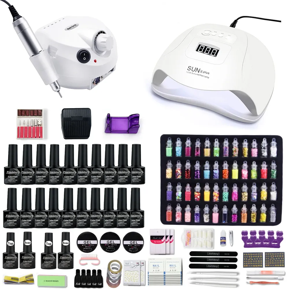 Guns 1020 kleurgel vernis nagelset met 120 W UV LED -nagellamp en 35000 tpm 20000 tpm nageldrill hine voor nail art set