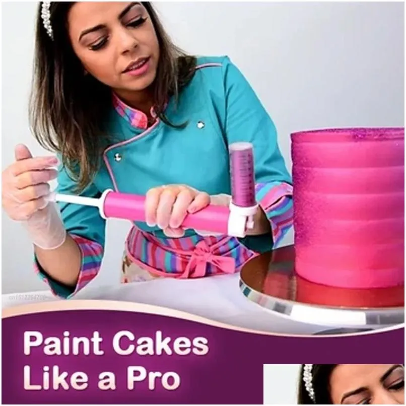 Kek Araçları Manuel Airbrush Püskürtme Tabancası Dekorasyon Püskürtme Boyama Dekorasyon Dekorasyon Cupcakes Tatlıları Mutfak Hamuryası Aracı Bırak Deliv Dhpy6