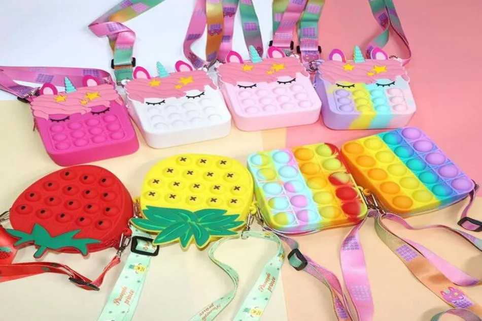 Unicorn fofo simples Dimple Messenger Charms Bag Toys Push Bubble Antistress Children039s Toy Keychain Wallet9591820