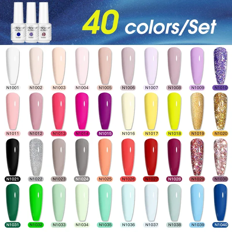 キットネイルウィンド40pcs/setジェルマニキュアセット完全夏の色ジェルネイルuv led esmaltesセミペルメントワニスネイルアート