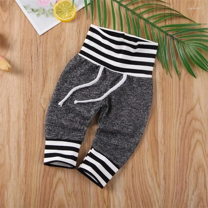 Pantalon né pour bébés garçons filles longs pantalons à cordon imprimé rayé