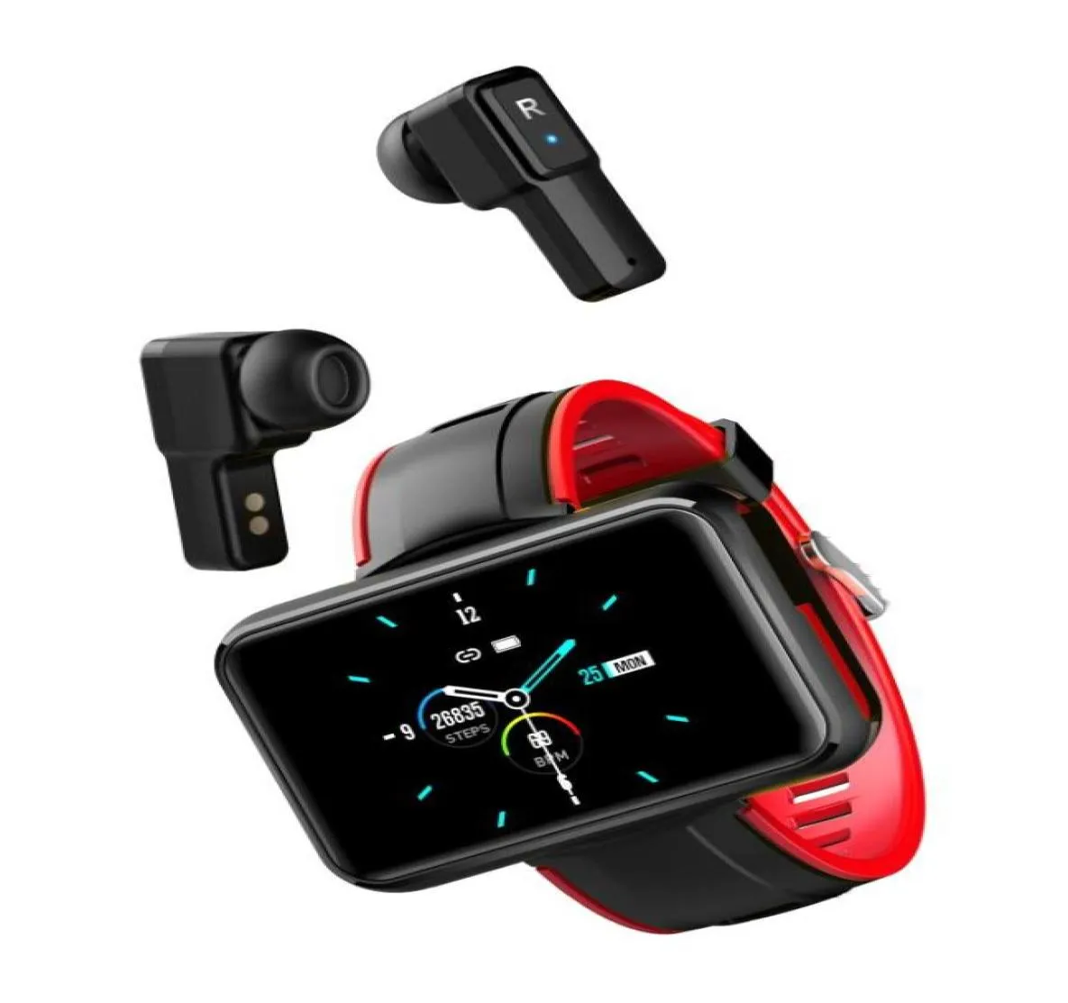 Smart Watch med Bluetooth Headset 2 i 1 trådlösa TWS öronbuts sportarmband blodhjärta reat temperatur fitness t65117356326891