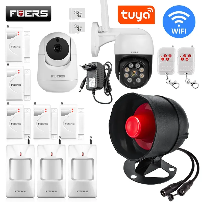 Kitler Fuers Alarm Sistemi Siren Hoparlör Yüksek sesle Ses Ev Tuya Wifi Alarm Sistemi Kablosuz Dedektör Güvenlik Koruma Sistemi IP Kamera