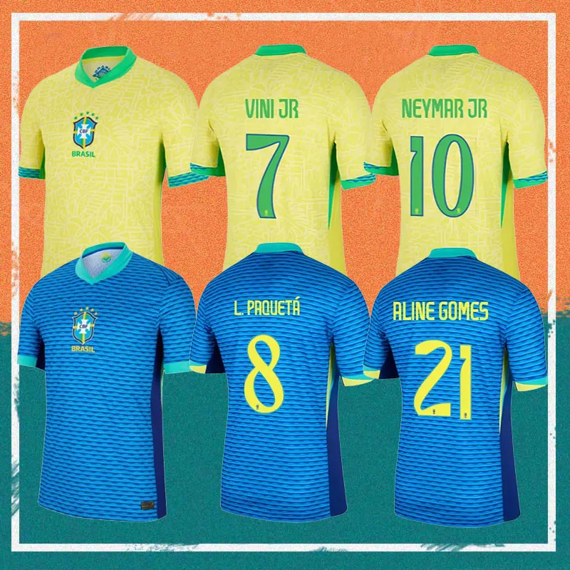 24/25 Brasils Player Version Vini Jr Jerseys de futebol 2024 T.Silva Marquinshos L.Paqueta Jersey de futebol Neymar G.Jesus Rodrygo Fabinho Richarlison Uniforme de futebol