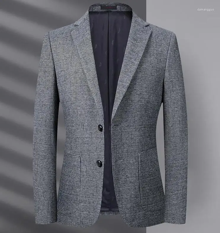 Herenpakken 2024 heren gebreide blazer brei elasticiteit vrijetijds jas mannen blazers slanke jas mannelijke bovenkleding casual buitenste tops