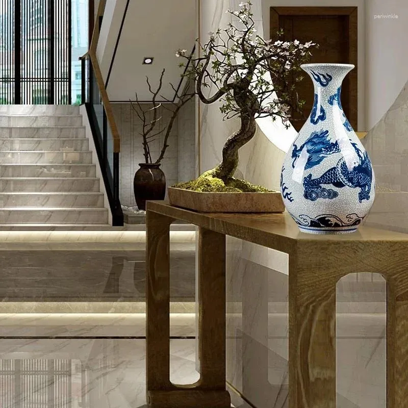 Vases Arrivals Chinese Style Living Room Decoration Ceramic Vase Imitation Official Kiln Crack Glaze Dragon Pattern Bottle