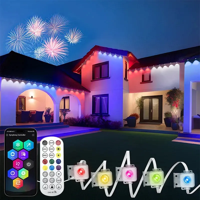 148FT APP Permanent Outdoor Eaves LED Lights Waterproof Smart RGBIC String