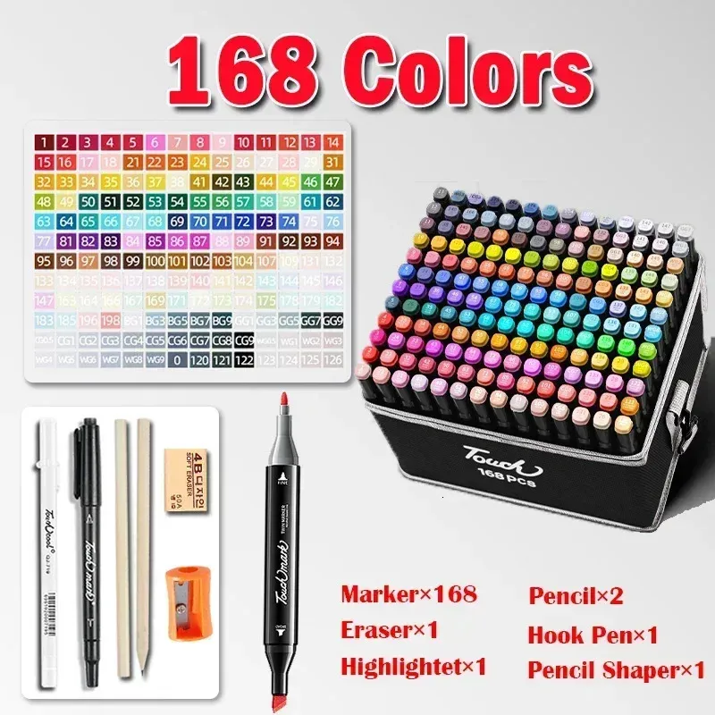 168 Farbmarker Stift Set Sketch Graffiti Doppelkopfmarker Pen Comic Art Painting Aquarell Koreaner Schreibwaren 240328