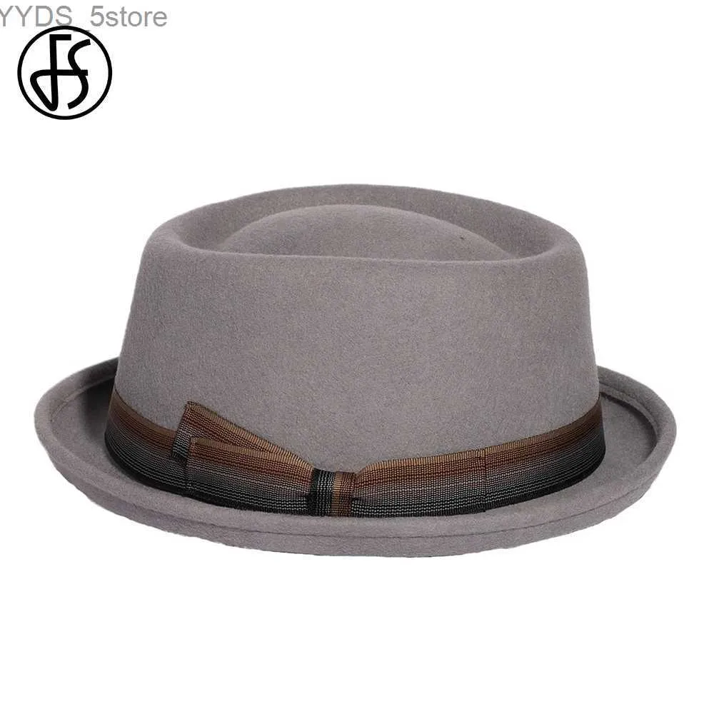 Chapéus de aba larga balde fs 2023 rolo de porco torta moda masculino cinza chapéu de jazz gentlemens fleece fedoras igreja panamá gorras para hombres yq240407