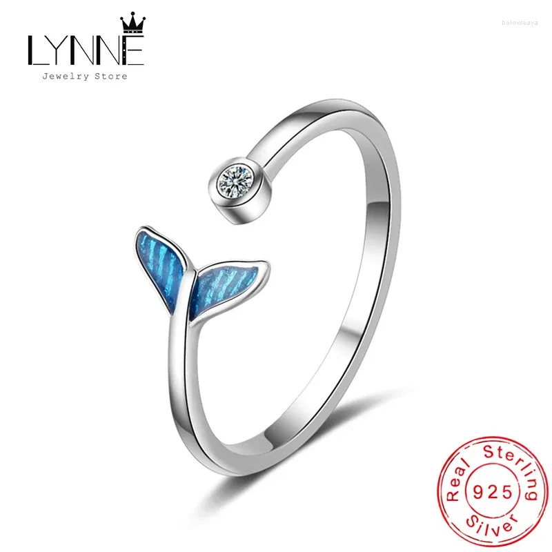 Clusterringen mode 925 Sterling zilveren elegante blauwe visstaart zirkoon verstelbare vrouwen sieraden eenvoudige strass vingersring cadeau