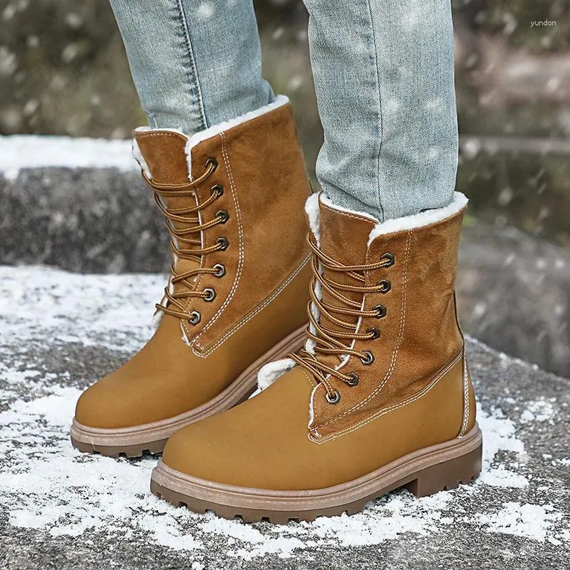 Botas Women Sapatos de inverno neve mid bezerro de pelúcia de veludo feminina camurça de camurça de renda para mulheres femininas femininas planas femininas tyh6