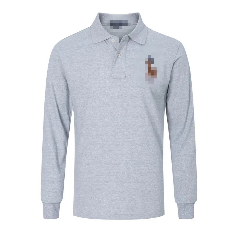 Men's Luxury Polos Brand Pony Shirt Spring and Autumn Business High end Solid Color Long sleeved Embroidered Shirt Flip Collar Men's Solid Color Casual Top