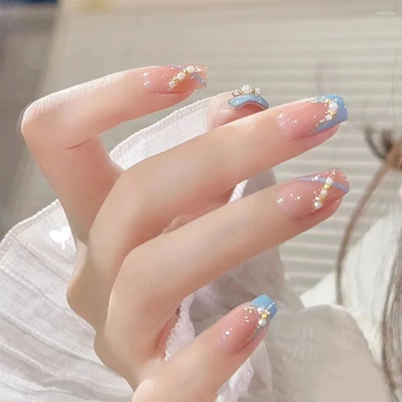 Party Favor 10 PCS Presse sur les ongles bleu vert court français fait à la main coréen simple douce réutilisable artificiel manucure art ongles conseils