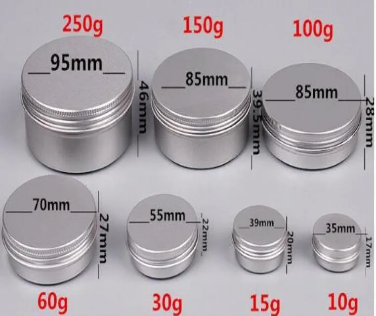 5 10 15 30 60 100 150 200 250 ml Empty Aluminium Cosmetic Containers Pot Lip Balm Jar Tin For Cream Ointment Hand Cream Packaging 1328271