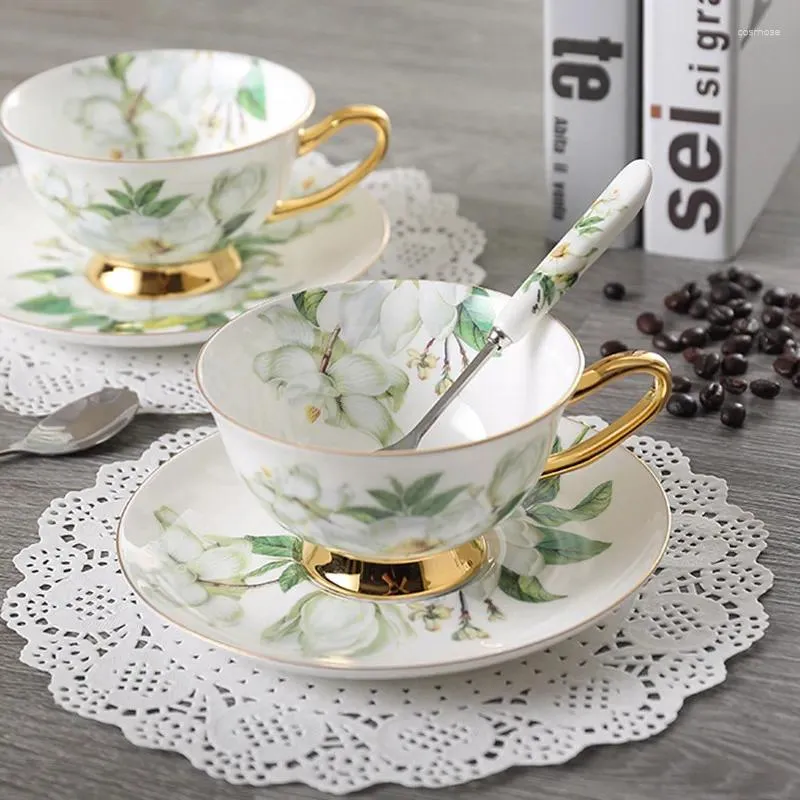 Cups Saucers Bone China Coffee Cup Ceramic Tea Saucer Spoon In Set Creative Porcelain Espresso For Gift 200ml Party Drinkware