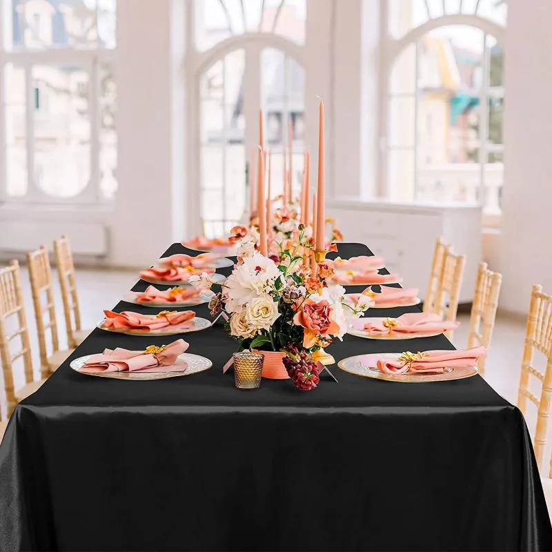 テーブルクロスブラック模倣サテンシルク鮮やかな滑らかな結婚式の誕生日パーティーエルテーブルクロス装飾