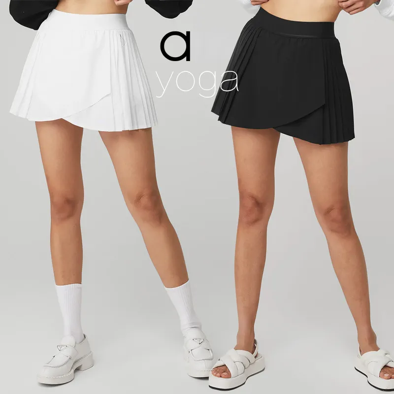 Al-Women's Yoga Tennis kjol Nytt bekväm smickrande snygga sportshorts roliga ruffle trim wrap-stil tenniskjolar med bekväm inre kort dold innerficka
