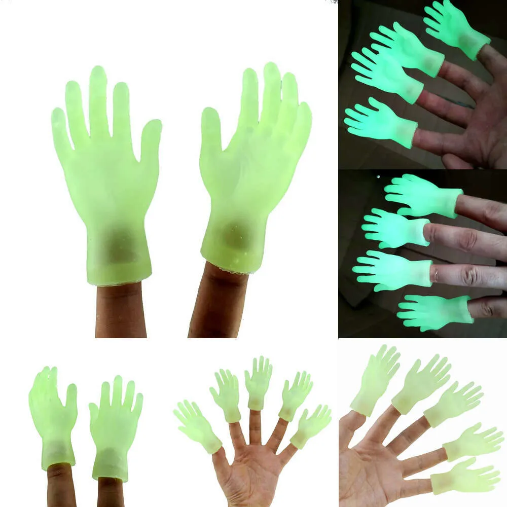 New 2Pcs Funny Mini Hands Novelty Glow Finger Fidget Toys Adult Kids Luminous Small Hand Model Pet Toy For Children Halloween Gifts