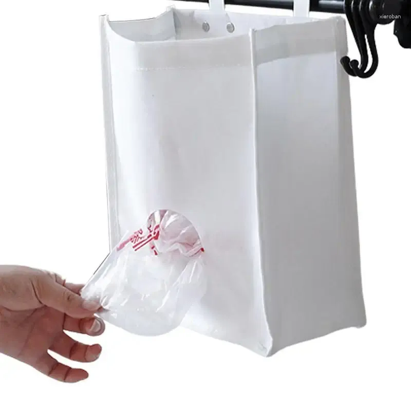 Förvaringspåsar kök livsmedelsväska hållare dispenser skräp med krok och runda extraktionsport återanvändbar shopping
