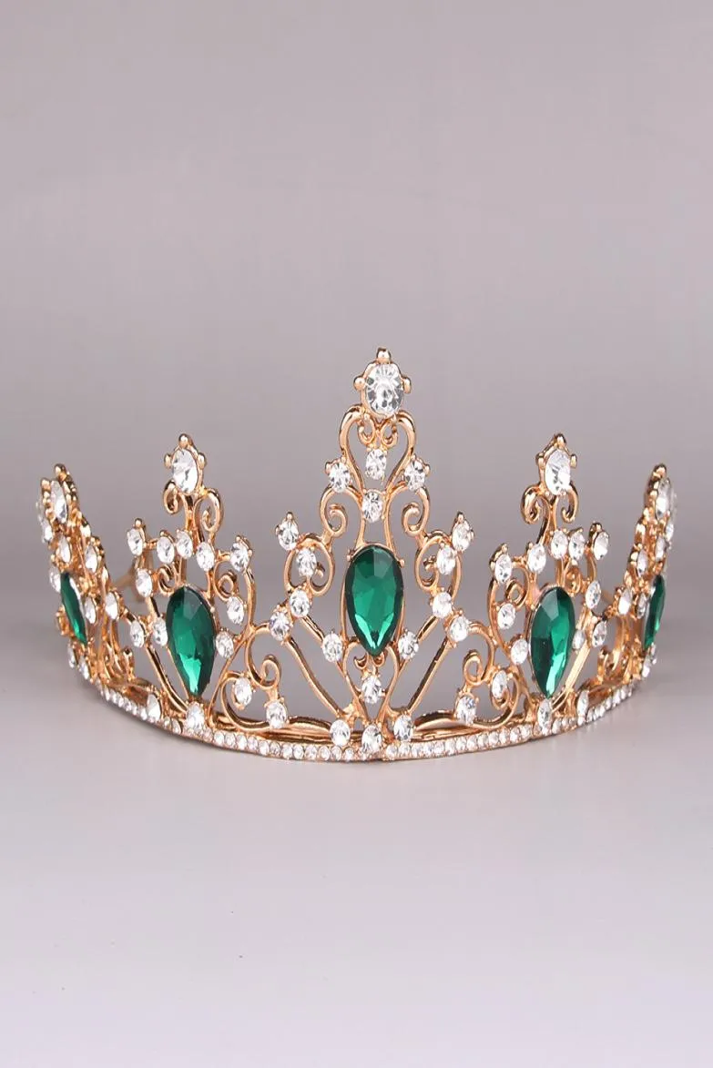 Baroque Crown Red Blue Green Crystal Bridal Tiaras Crown Vintage Gold Hair Accessories Wedding Rhinestone Diadem Pageant Crowns1393861
